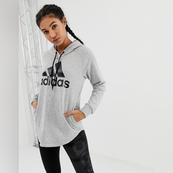 Adidas Women’s Training Hoodie Medium Gray Black Logo Size L - Picture 2 of 11